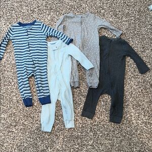 Cloud Island Kids Footies Pajamas LOT OF 4 - 12M Blue Gray Stripes 12 MONTHS